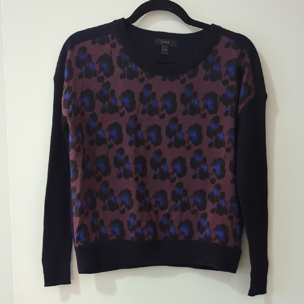 J. Crew Cobalt Leopard Silk and Merino Sweater